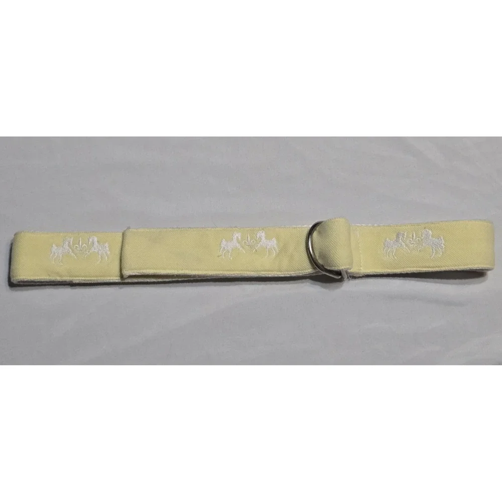 Equine Couture Fabric Cotton D-Ring Belt Yellow Horses Embroidered Rare Size Med